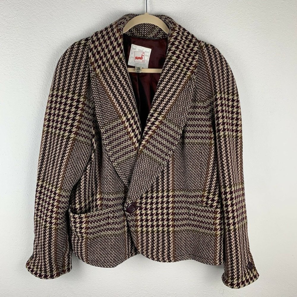 MONDI Women's EU 36 4/6 Herringbone Cashmere Wool Pea Coat Burgundy Beige